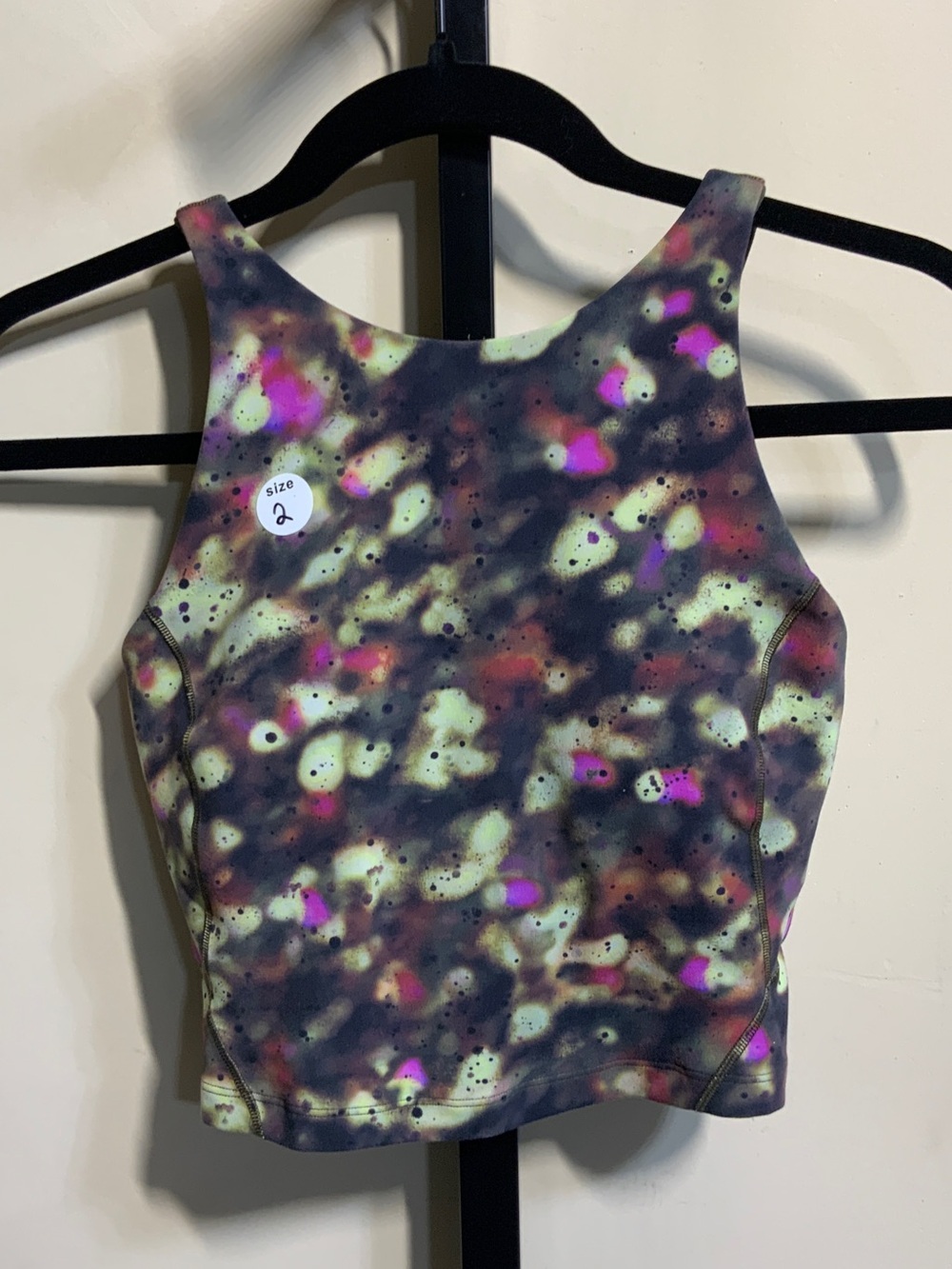 lululemon athletica Neon Pink, Yellow & Black Abstract Print Crop Tank